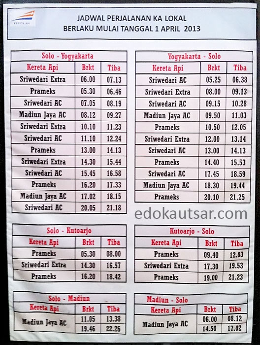 Jadwal Kereta Api Prameks, Sri Wedari, Madiun Jaya dari Solo Balapan